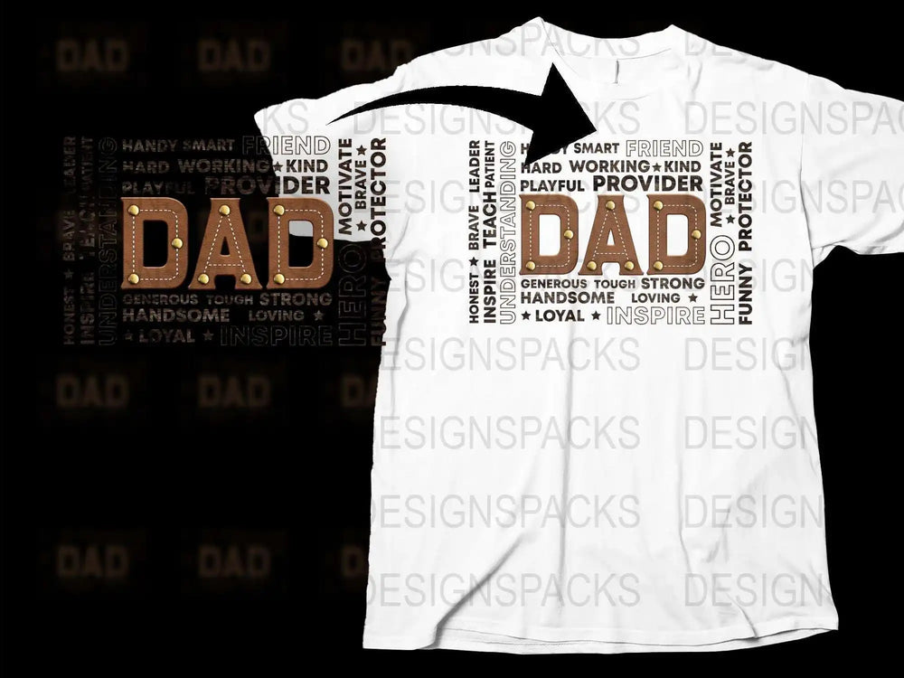 Men's White T-Shirt with Unique 'DAD' Design, Father's Day Gift, Playful and Strong, Inspirational Words