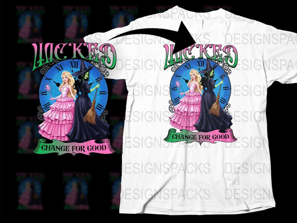 Wicked Musical Inspired T-Shirt, Broadway Fan Art, Witch Clock Design, Pink Dress Graphic Tee, Theatre Lover Gift