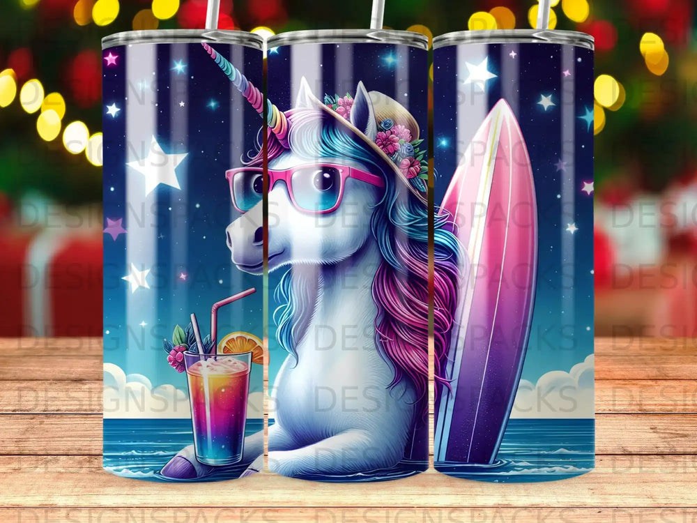 Unicorn Pink Glasses Hat Surfboard Cocktail Stars Ocean product type