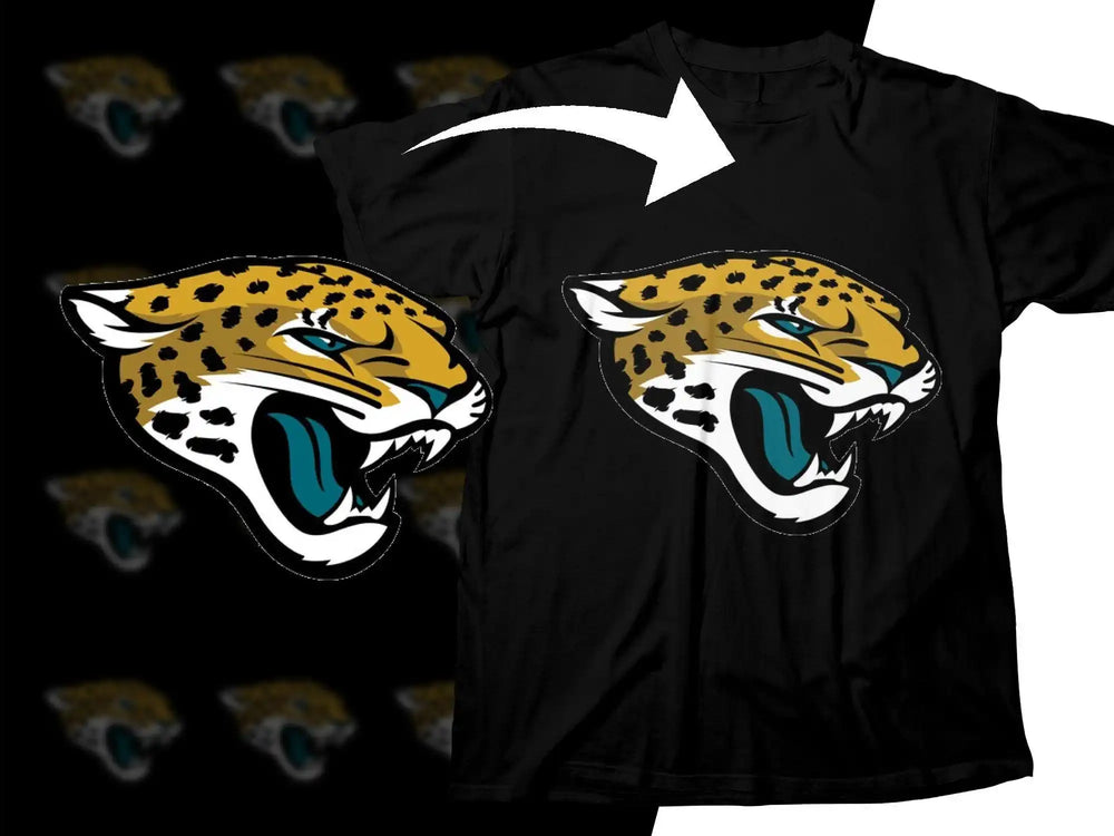 Fierce jaguar head design on black t-shirt, print-ready for DTG or DTF, ideal for sports team apparel.