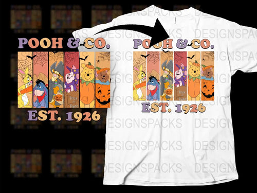 Vintage Pooh and Co T-Shirt, Classic Cartoon Characters Tee, Halloween Themed Graphic Shirt, Unisex Kids and Adult Sizes Available