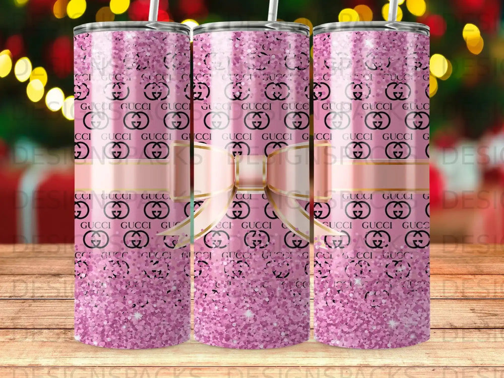 Pink Glitter GUCCI Bow Pattern Tumbler Design product type