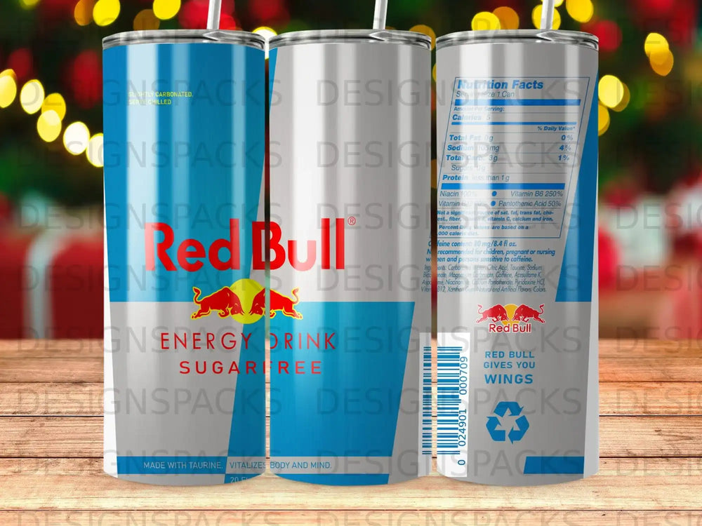 Red Bull Sugarfree energy drink can with nutrition facts.