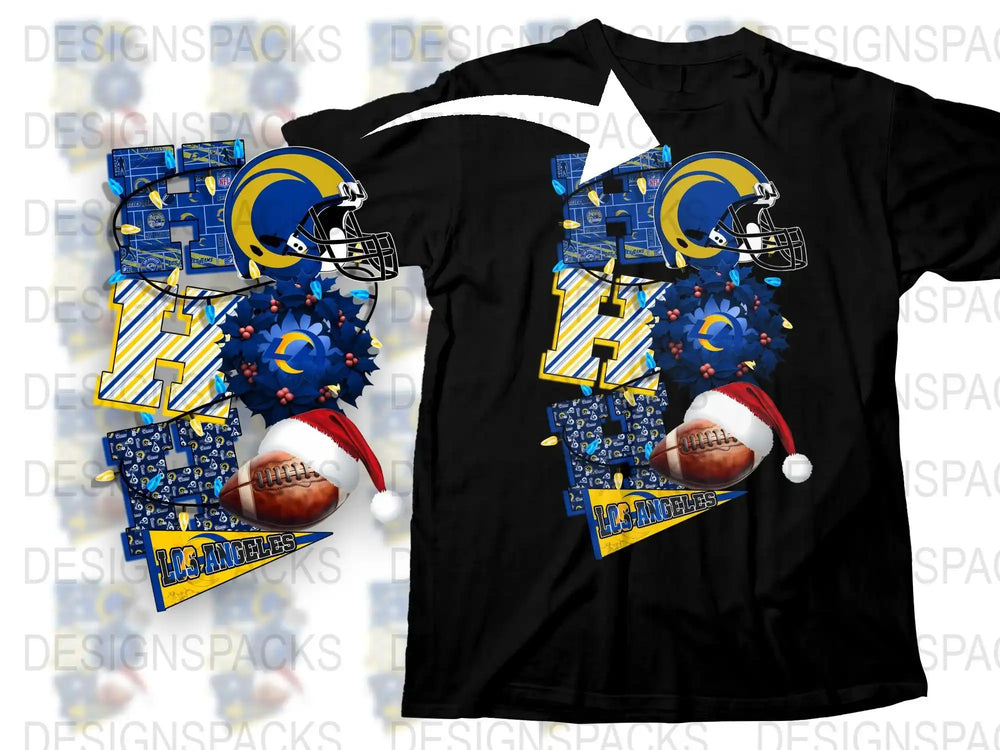 Los Angeles Football Team T-Shirt, Holiday Edition, Santa Hat Helmet Graphic Tee, Sport Fan Apparel