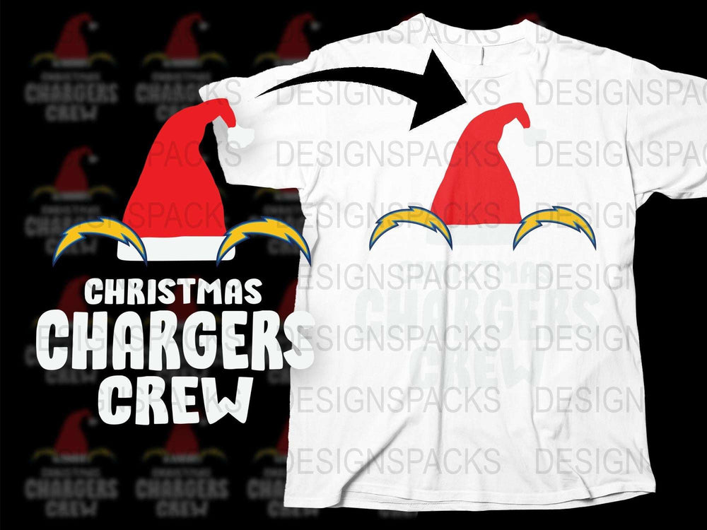 Christmas Chargers Crew T-Shirt, Festive Holiday Sports Fan Apparel, Unique Graphic Tee