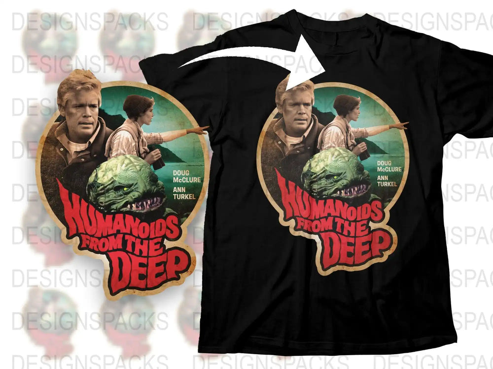 Humanoids from the Deep Vintage Movie T-Shirt, Retro 80s Horror Film Tee, Collector's Graphic Black Shirt, Doug McClure, Ann Turkel