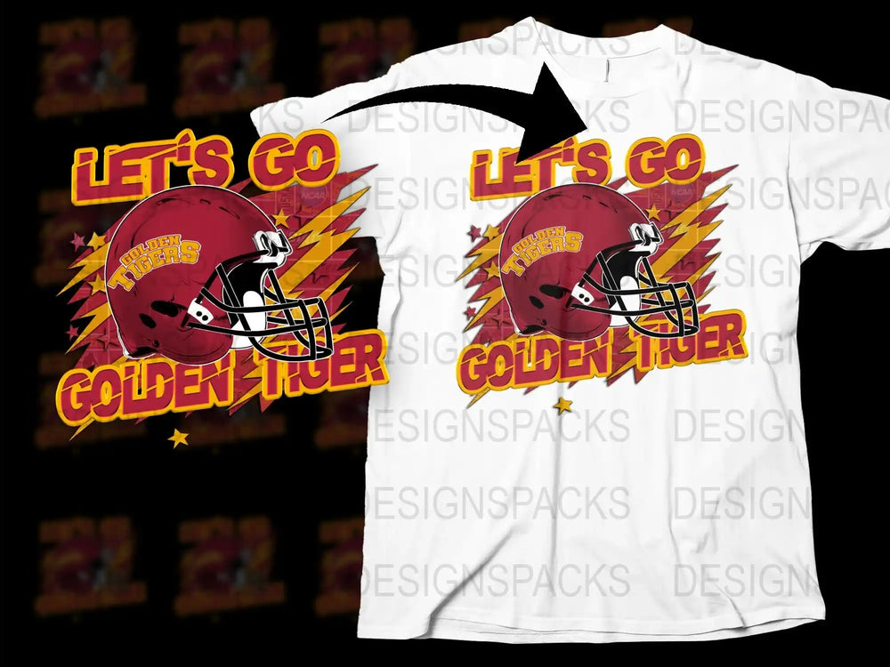 Let's Go Golden Tiger Football Fan T-Shirt, Red and Yellow Graphic Tee