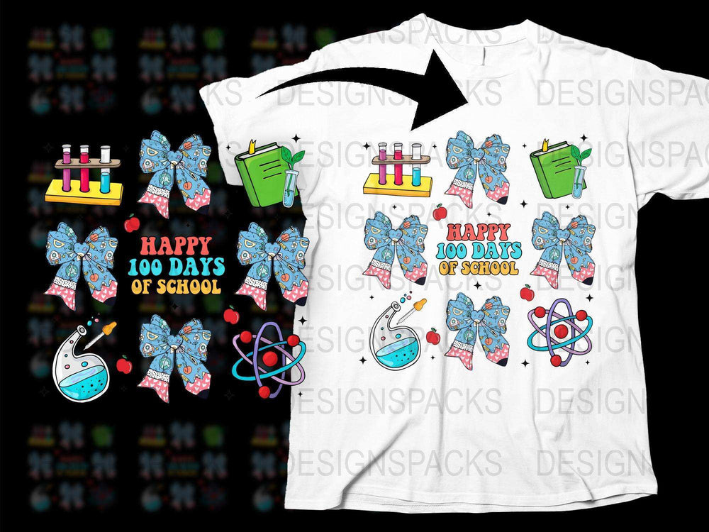 Happy 100 Days of School T-Shirt, Kids' Fun Science and Art Design, Colorful Celebration Tee, Educational Gift Idea
