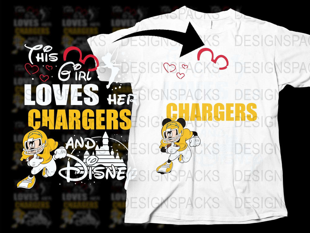 His and Hers Chargers and Disney Love Themed T-Shirts, Matching Couple Graphic Tees, Sports and Theme Park Fans Apparel