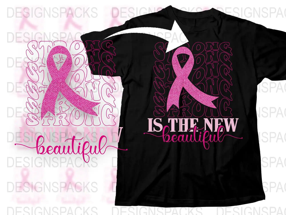 Breast Cancer Awareness T-Shirt Strong is Beautiful Pink Ribbon Graphic Tee