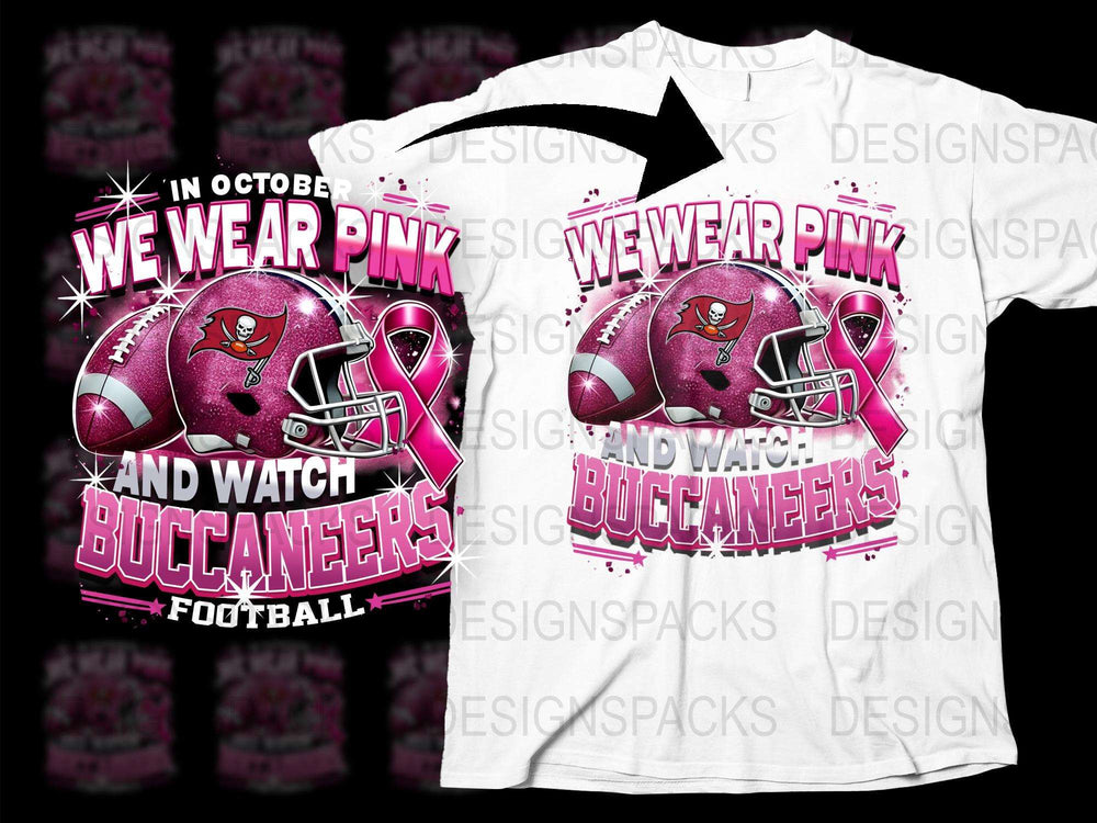 Buccaneers Football T-Shirt, Pink October Awareness, Sports Fan Apparel, Graphic Tee, Team Support Shirt