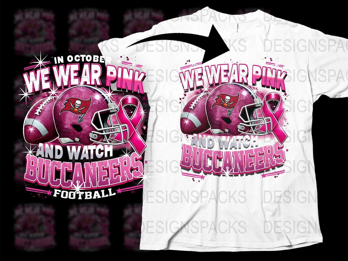 Buccaneers Football T-Shirt, Pink October Awareness, Sports Fan Apparel, Graphic Tee, Team Support Shirt