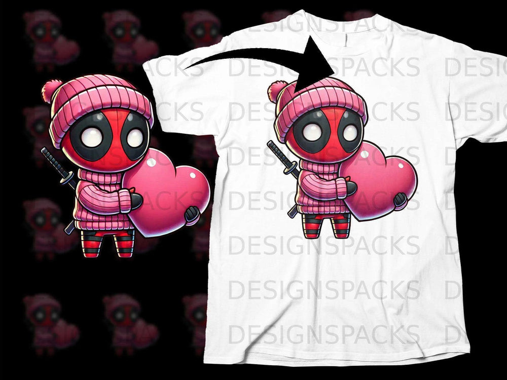 Adorable Red Mask Character Holding Heart Graphic Shirt