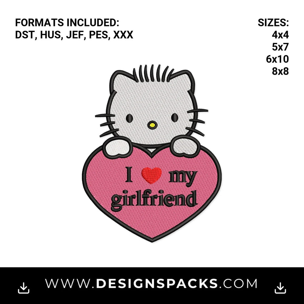Dear Daniel I Love My Girlfriend Heart Embroidery Design - Instant digital download pattern at Designspacks.com