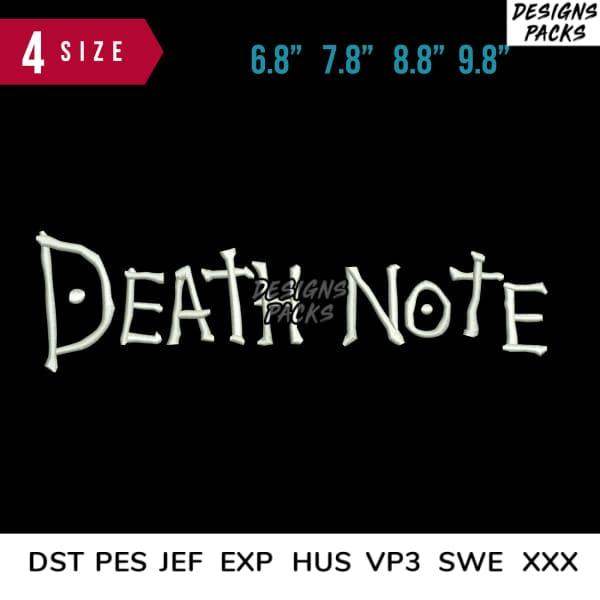Death Note embroidery design in 4 sizes, DTF/DTG print-ready, PES SVG formats, instant download