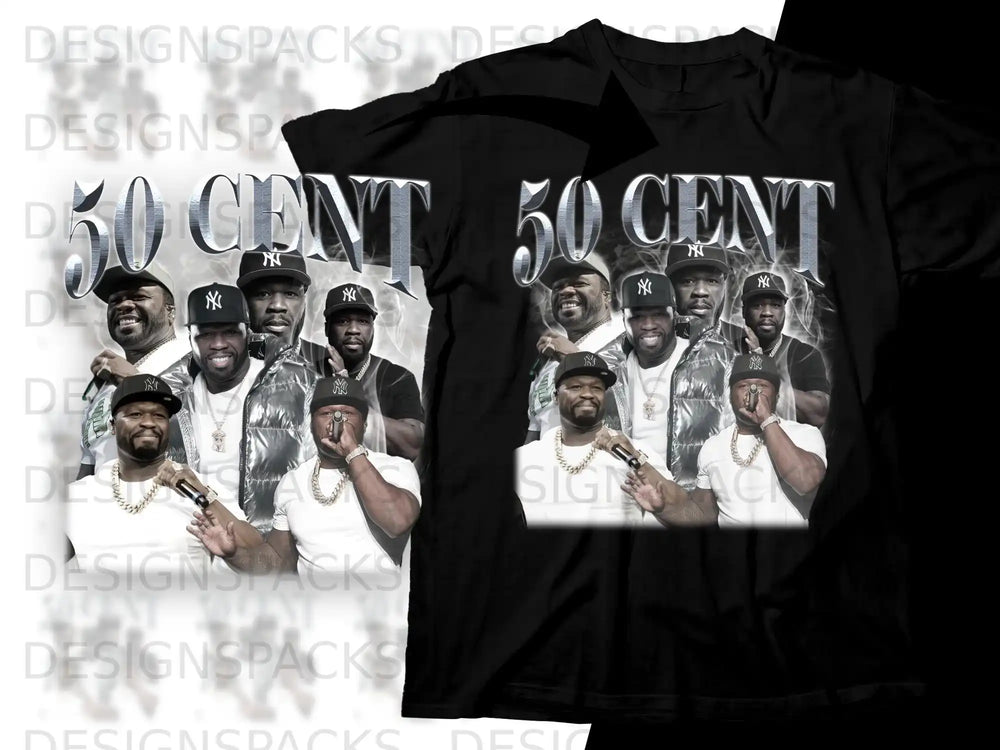 50 Cent graphic tee featuring multiple images of the artist.