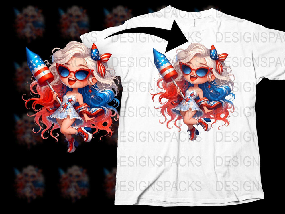 Patriotic Fairy T-Shirt, USA Flag Colors, Independence Day Women’s Top, Graphic Tee for Fourth of July Celebrations