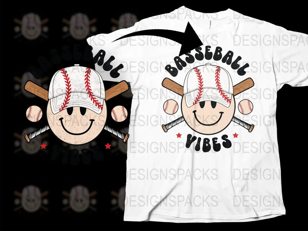 Baseball Vibes T-Shirt, Sports Graphic Tee, Cute Baseball Face, Unisex Adult Apparel