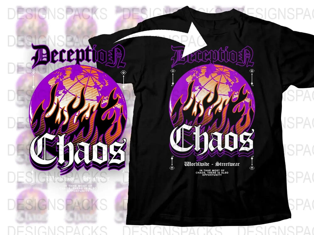 Deception Chaos World with Flames Design Png Digital Download