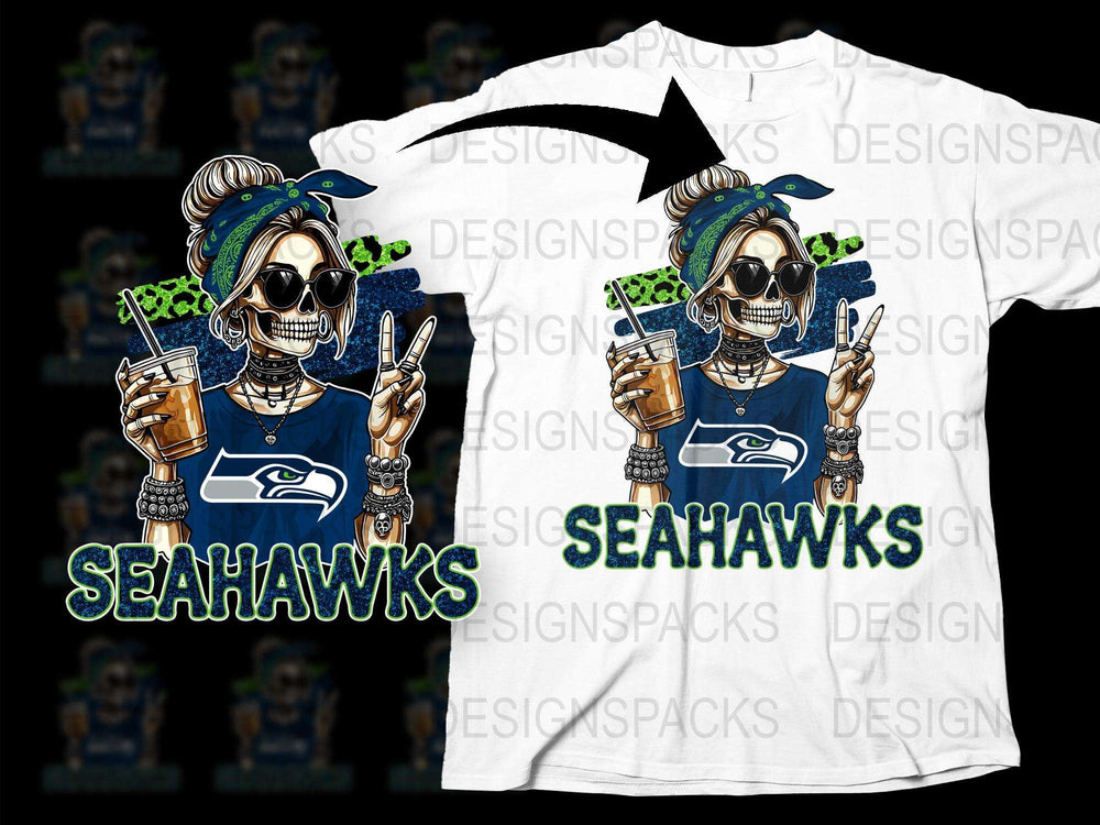 Seahawks Fan Skull T-Shirt, Unique Skeleton Design, Football Lover Tee, Seattle Inspired Graphic Shirt