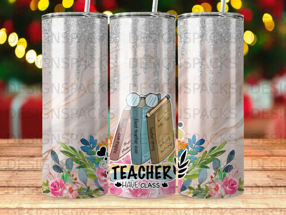 Chic Educator Glitter Marble Tumbler Digital Wrap Design