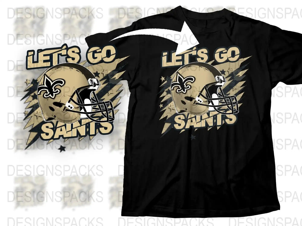 Let's Go Saints T-Shirt, New Orleans Football Team Fan Shirt, Black and Gold Sports Tee, Unisex Adult Sizes