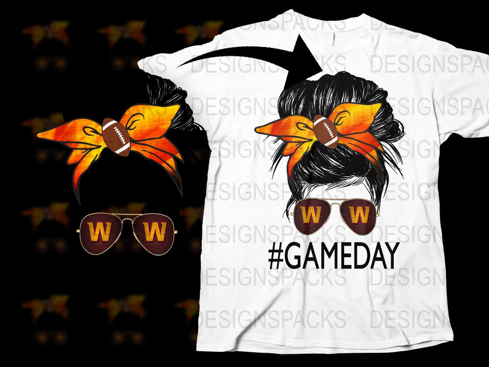 Game Day T-Shirt, Women's Football Tailgate Tee, Black and White, Sports Fan, Casual Fall Apparel, Bow Sunglasses Design