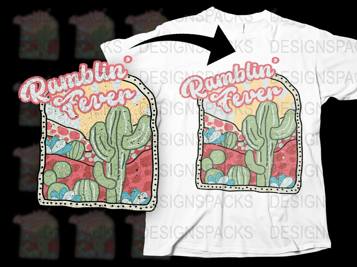 Ramblin Fever Cactus Graphic T-Shirt, Vintage Desert Theme, Retro Style Casual Tee, Unisex Fashion Top