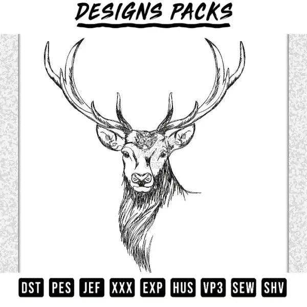 Deer Face Embroidery Design 