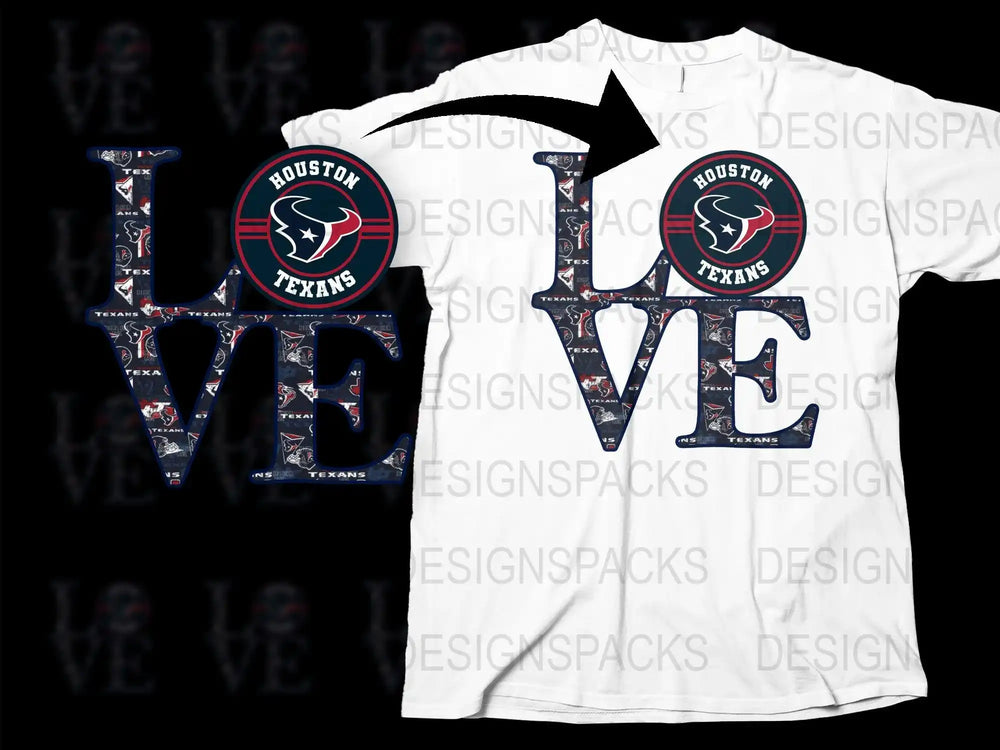 Houston Texans Love T-Shirt, NFL Team Graphic Tee, Unisex Football Fan Apparel, Gift for Sports Enthusiasts
