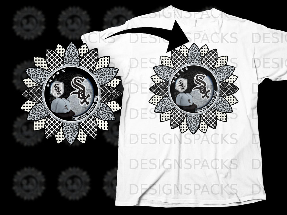 Chicago White Sox sunflower design on a white t-shirt.