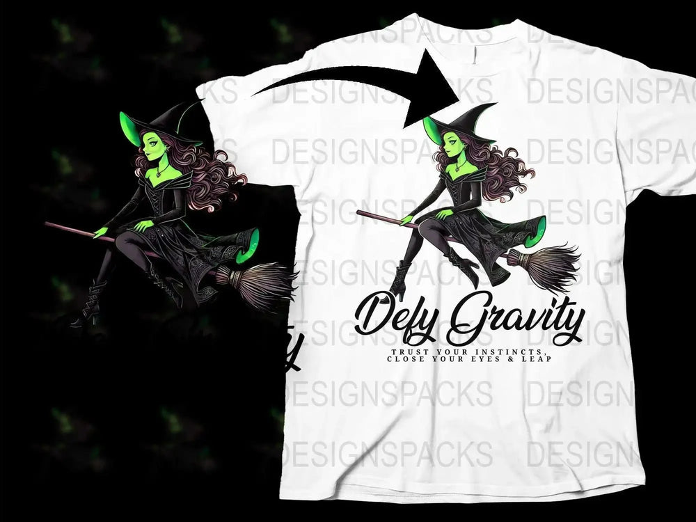 Witch Graphic T-Shirt, Defy Gravity Quote, Modern Witch Design, Halloween Witch Shirt, Fantasy Clothing, Unique Gift Idea