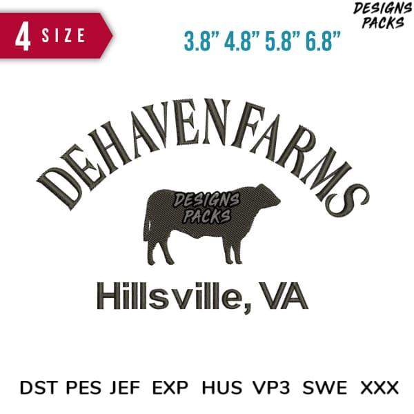 DeHaven Farms Hillsville VA farm logo with cow silhouette, available in multiple embroidery formats