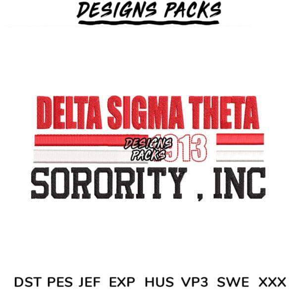 Delta Sigma Theta Sorority, Inc. embroidery design in red and black with 2013, available in PES, DST, and other formats