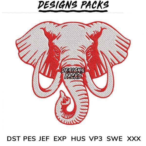 Red elephant embroidery design for DTF/DTG, available in PES, DST, and SVG formats
