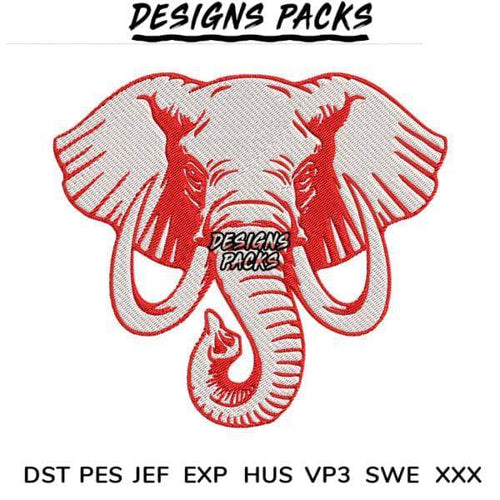 Red elephant embroidery design for DTF/DTG, available in PES, DST, and SVG formats