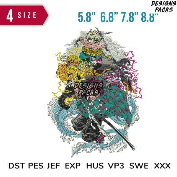 Anime-style embroidery design with 4 sizes, PES/DST formats, for DTG/DTF printing