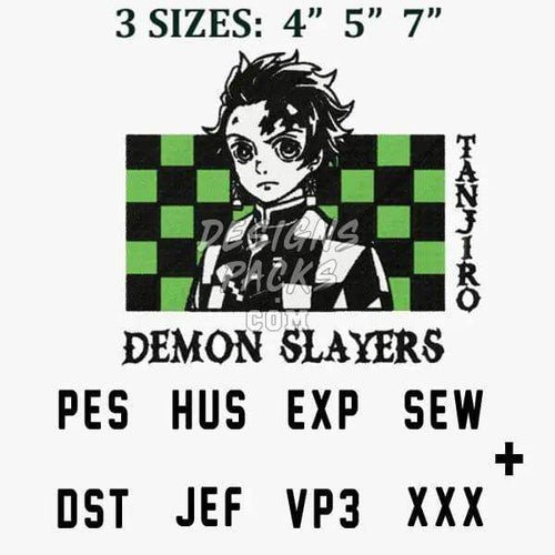 Tanjiro Demon Slayer embroidery design in PES, DST, HUS, JEF formats, 3 sizes: 4”, 5”, 7”