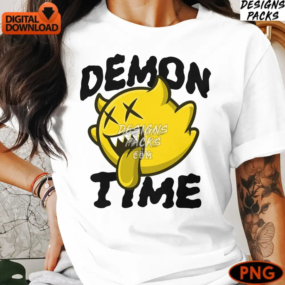 Demon Time Cartoon Graphic Instant Download Png Digital Clipart For T-Shirtstickers Bold Yellow