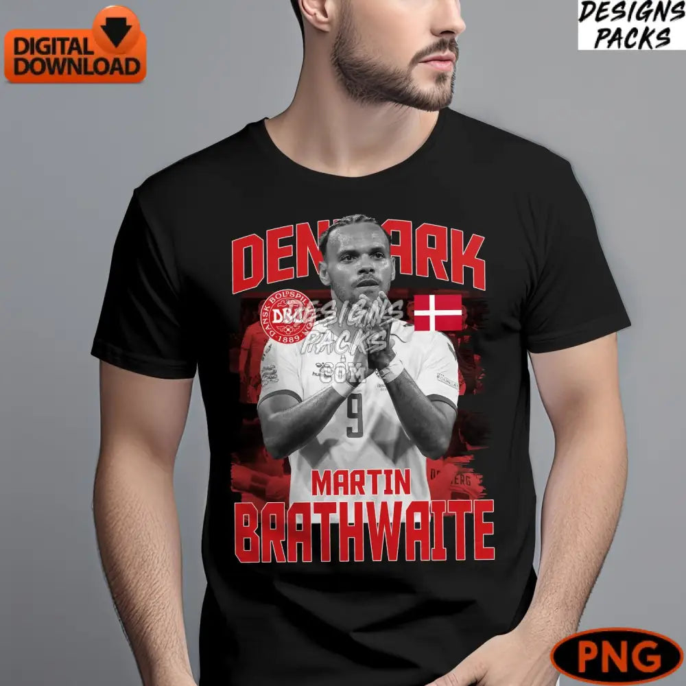Denmark Soccer Player Martin Braithwaite Digital Art Patriotic Sports Instant Download Png