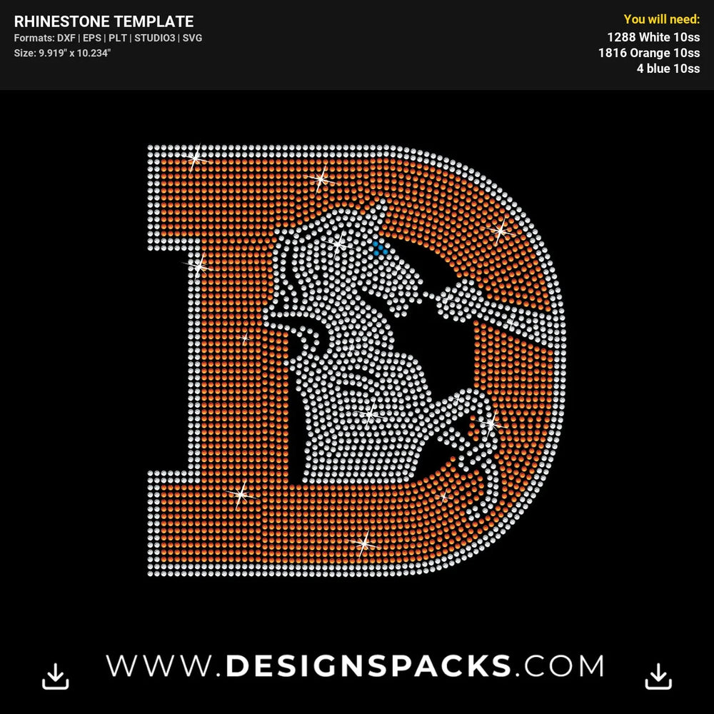 Denver Broncos D Logo Rhinestone Digital Template