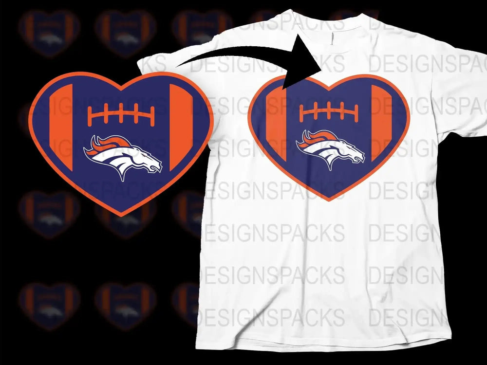 Denver Broncos Heart Logo T-Shirt, Football Team Fan Apparel, Casual Sportswear Tee