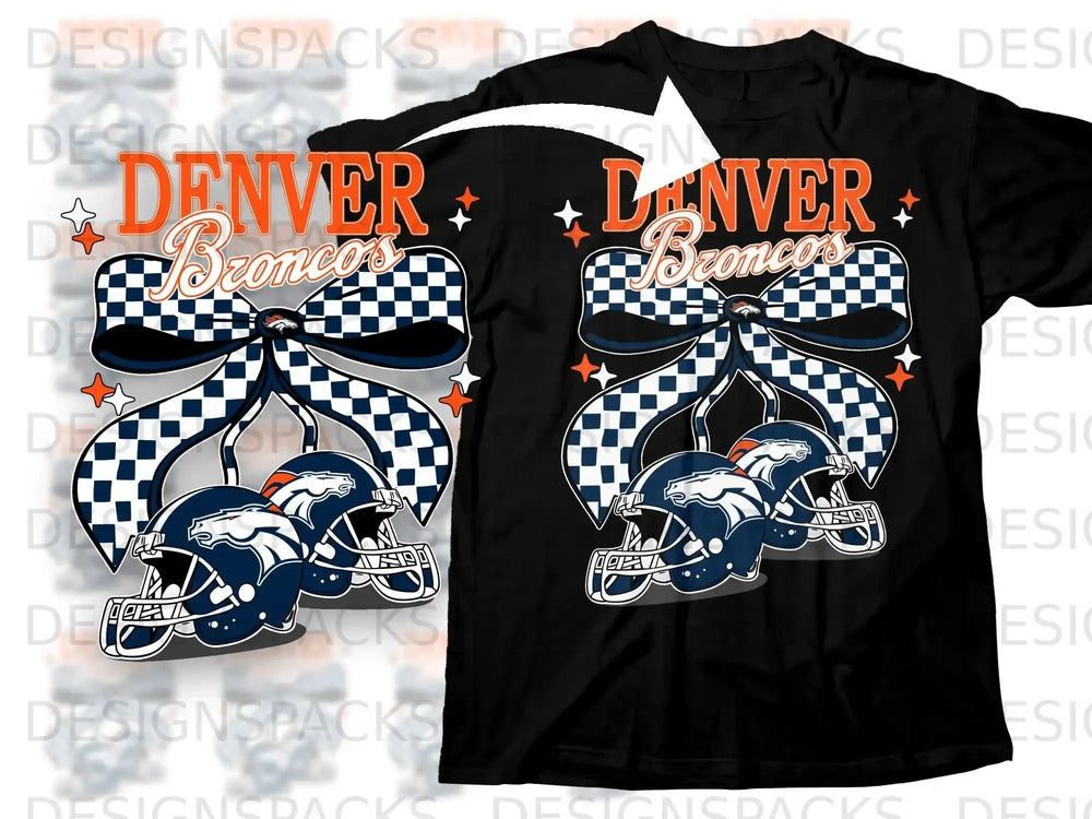 Denver Broncos Checkerboard Bow Football Helmet T-shirt