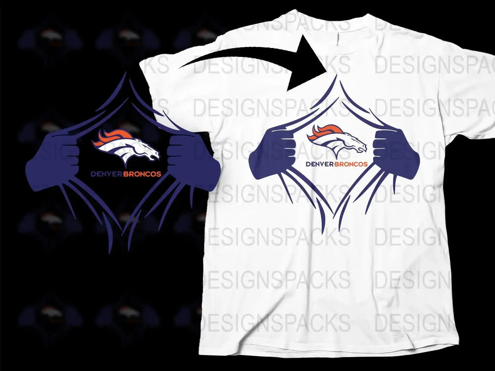 Denver Broncos T-Shirt, Superhero Rip Design, NFL Team Apparel, Football Fan Gift, Men's White Tee