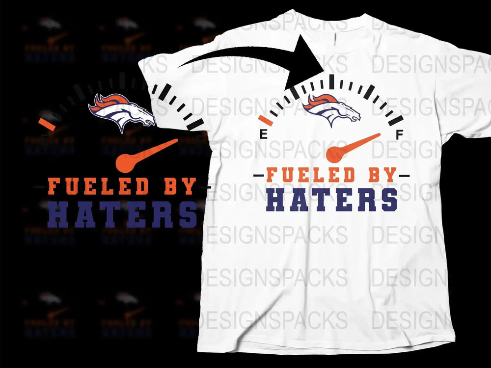 Fueled by Haters T-Shirt, Denver Football Fan Tee, Orange Navy White Sports Shirt, Trendy Football Season Apparel, Casual Graphic Tee
