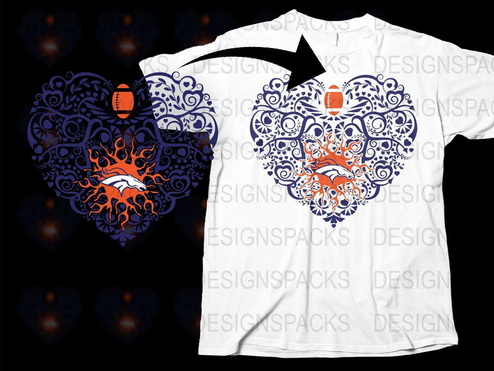 Intricate Heart Design T-Shirt, Navy and Orange Filigree Graphic Tee, Cool Summer Cotton Casual Wear