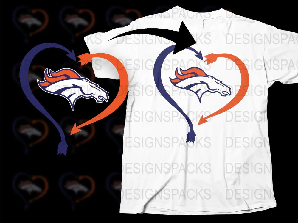 Denver Football Team Heart Logo T-Shirt, Orange Blue White, Sports Fan Apparel