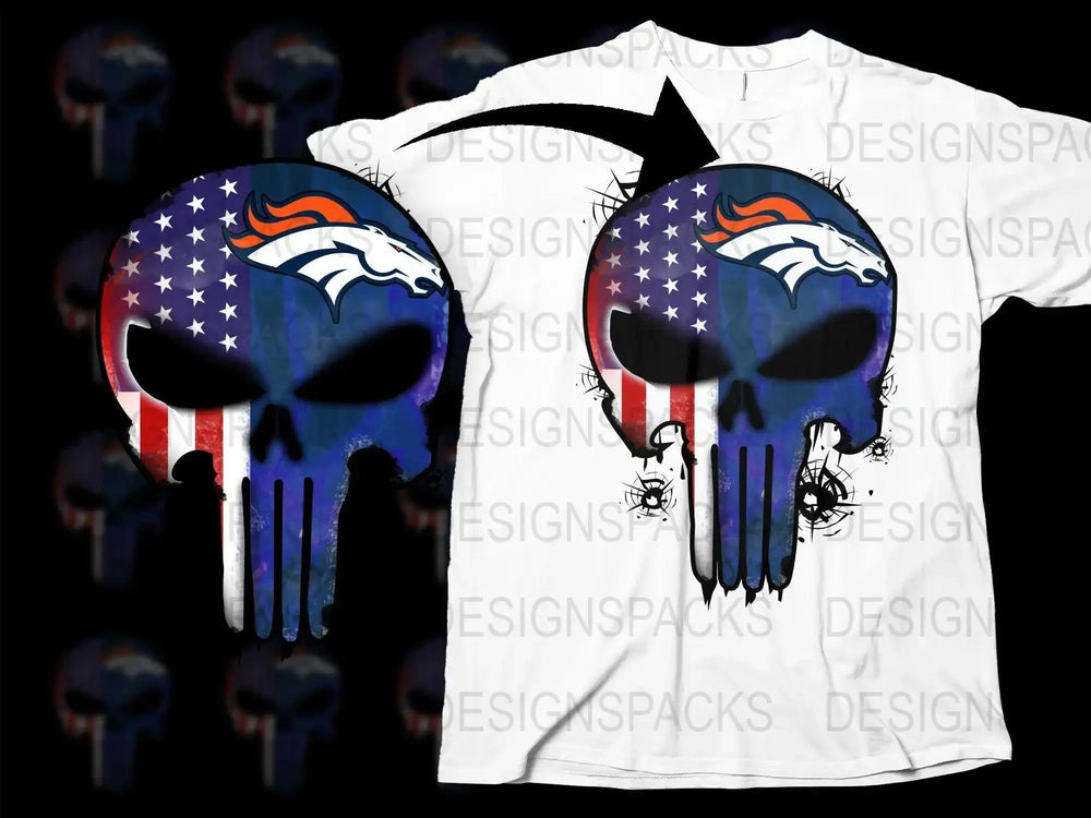 Denver Broncos Punisher Skull Logo Graphic Png Digital Download