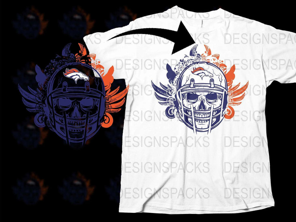 Denver Football Inspired Samurai Warrior Graphic T-Shirt, Unisex Orange and Blue Fan Apparel