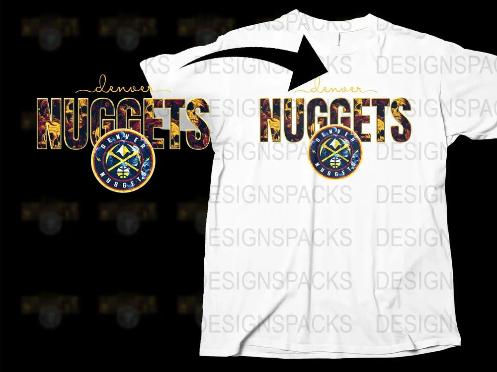 Denver Nuggets Themed T-Shirt, Basketball Fan Apparel, Sports Team Logo Tee, White Color Cotton Shirt